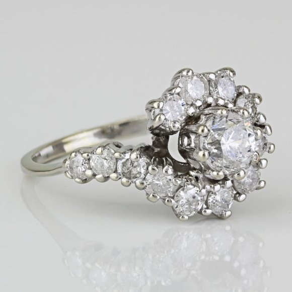 Vintage 14k White Gold Diamond Halo Loop Anniversary / Cocktail Ring - Picture 4 of 6